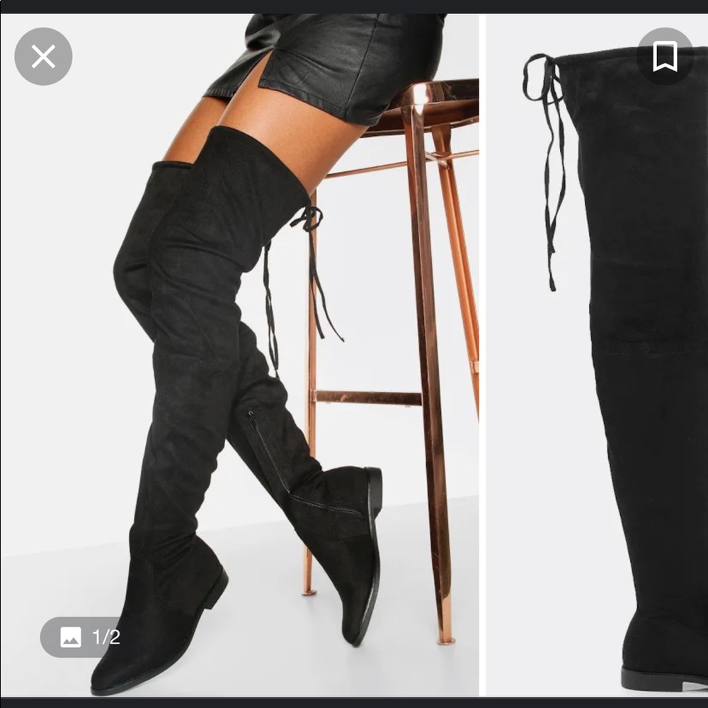Womens Boohoo Thigh High Flat Boots
